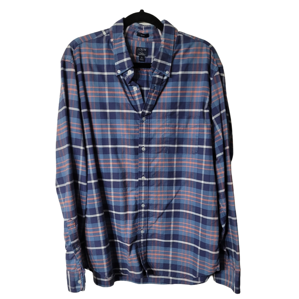 J. Crew Flex Oxford Casual Button Down Shirt in Blue Size XL